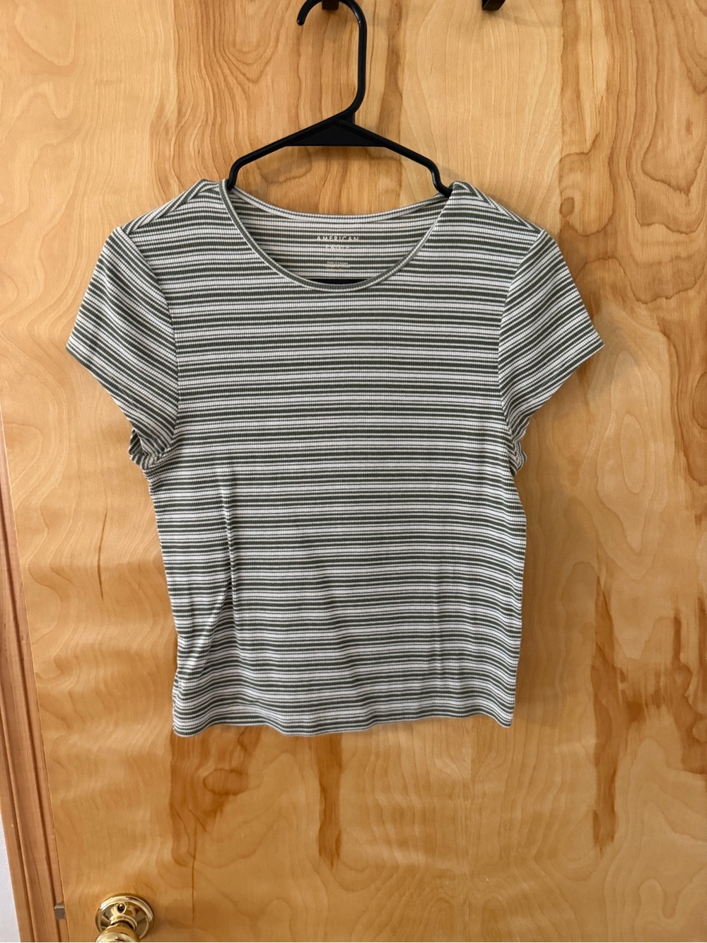American Eagle Outfitters Green & White Striped Baby Tee